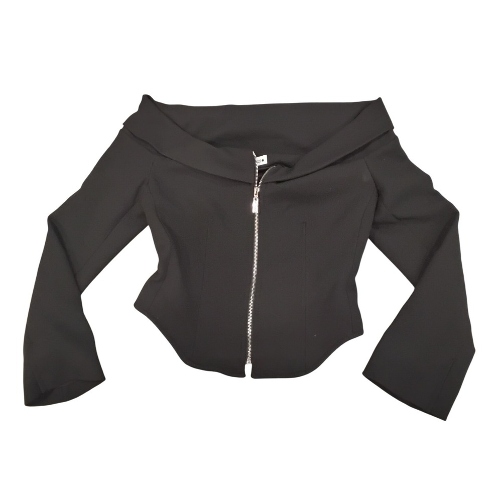 Zara Black Off The Shoulder Zip Front Long Sleeve Corset Top Fitted Jacket M